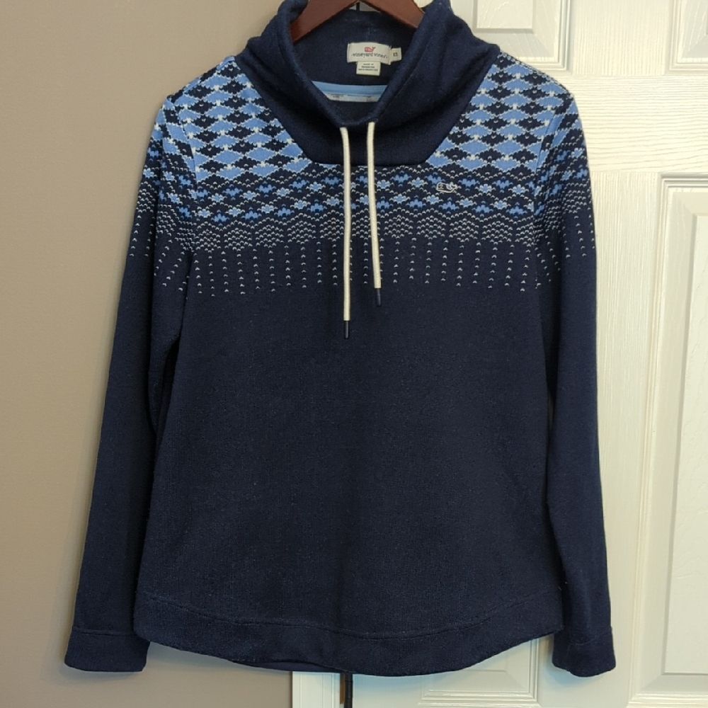 Vineyard Vines Blue Fair Isle Patterned Cowl Neck Sweater